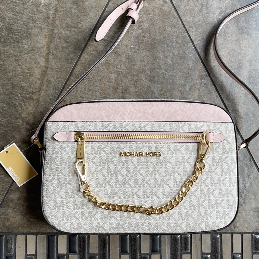 MICHAEL KORS LARGE EAST WEST ZIP CHAIN XBODY POWDER BLUSH MULTI